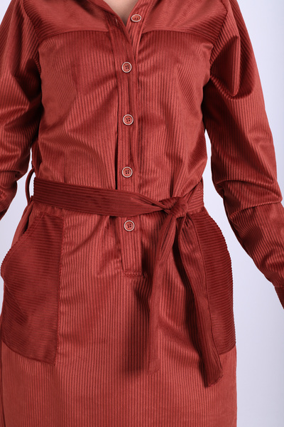 armonika Women's Tile Front Buttoned Pocket Belted Velvet Dress Arm-25K001085