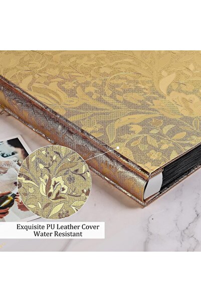 X SPRING Photo Album 4x6 Inch, 600-Picture Capacity, PU Leather (Small Leaf Gold)