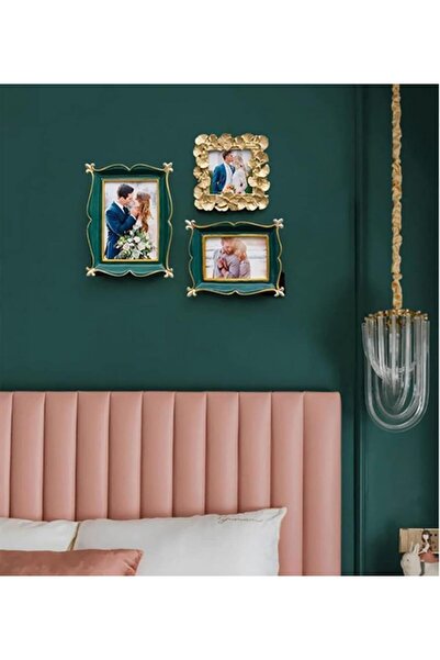 X SPRING Vintage 4x6 Photo Frame - Ornate Retro Green & Gold (Wall & Tabletop)