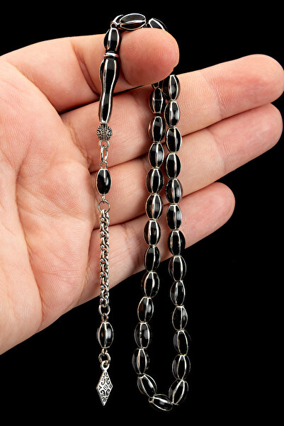 OTTOTESBİH Silver Black Special Design 41Gr 6X9Mm Metal Prayer Beads