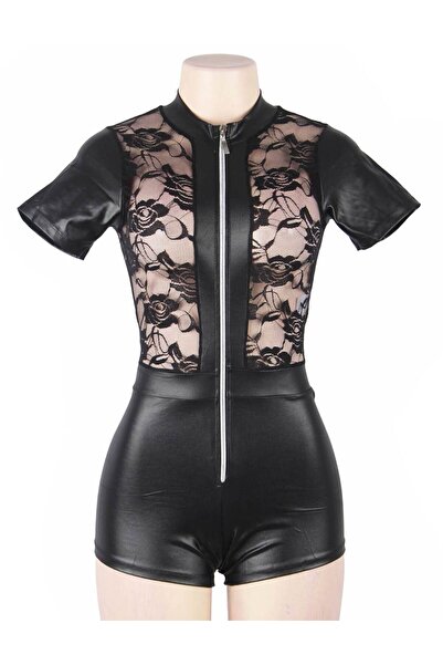 Lingerie and Fashion Style black leather jumpsuit