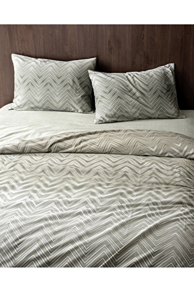 Madame Coco Tarn King Size 100% Cotton Ranforce Printed Duvet Cover Set - Khaki