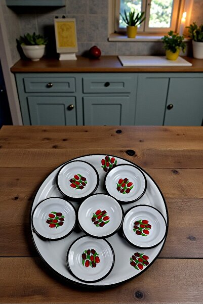 İnci Emaye 7 Piece Batdal Boy Enamel Breakfast Set, Presentation Plate, Breakfast Plate, Jam Bowl, Dowry