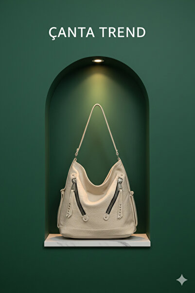 H&D COLLECTİON Γυναικεία τσάντα ώμου και χιαστί με ρυθμιζόμενο λουράκι πολλαπλών διαμερισμάτων σε κρεμ χρώμα