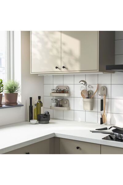 IKEA vantuzlu duvar rafı, gri-bej, 28 cm