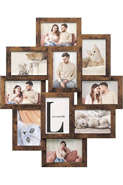 SONGMICS Collage Picture Frames, 10-Pack 4x6, Rustic Brown