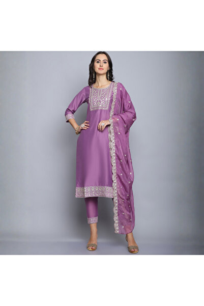 MYSMAR طقم سلوار قميص ودوباتا من الحرير الوردي - ALV1297 | وردي