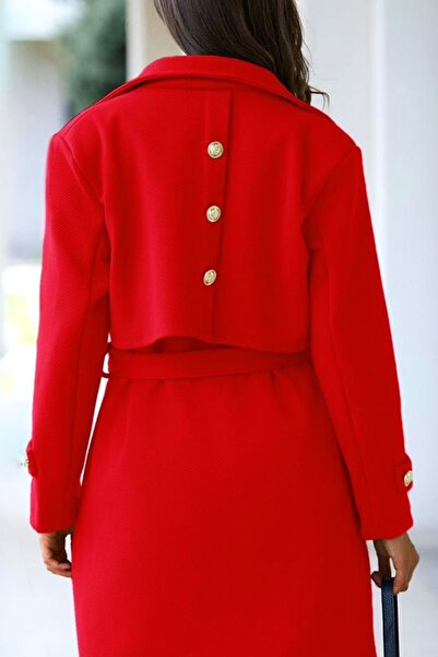 FashionForYou Elegant women's coat Cornelia, with gold buttons and cord, Red