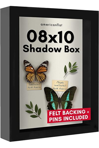 Americanflat إطار صندوق الظل 8 × 10 مع زجاج مقاوم للكسر - أسود