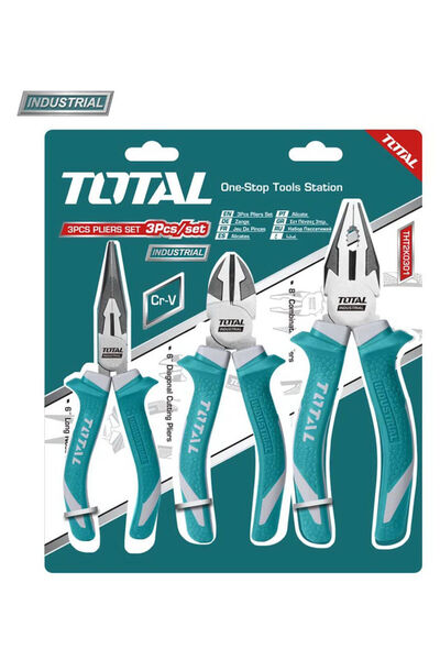 TOTAL 3-piece pliers set - 8" flat/ 7" cutting/ 6" sharp