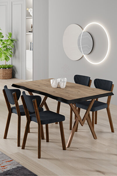 Canisa Akort Serisi MDF Sabit 80x130 Atlantik Çam Mutfak Masası Takımı 4 Antr...