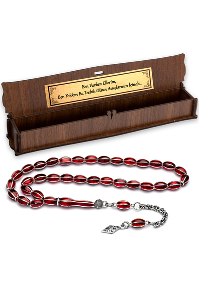 OTTOTESBİH Silver Red Special Design 41Gr 6X9Mm Metal Prayer Beads