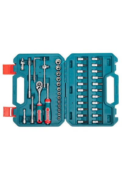TOTAL 1/4 socket wrench set with driver, 46 pieces CrV
