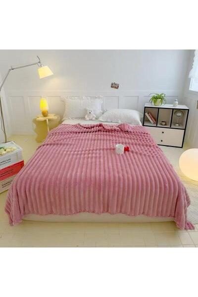 trendyhome Artificial Rabbit Fur Blanket – Powder Pink, Solid, 200×230 cm