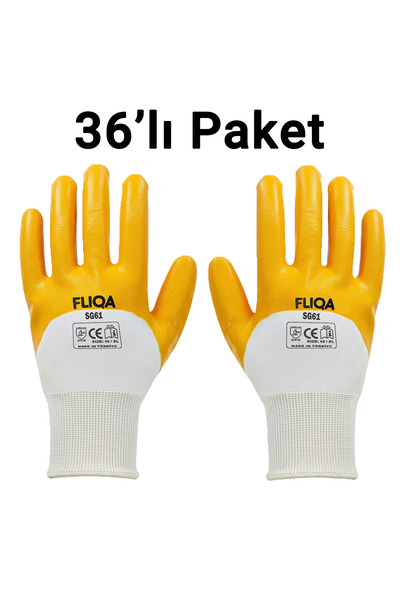 FLIQA SG61 Nitril Aşınmaya Dayanıklı Mekanik İş Eldiveni 36'li Paket