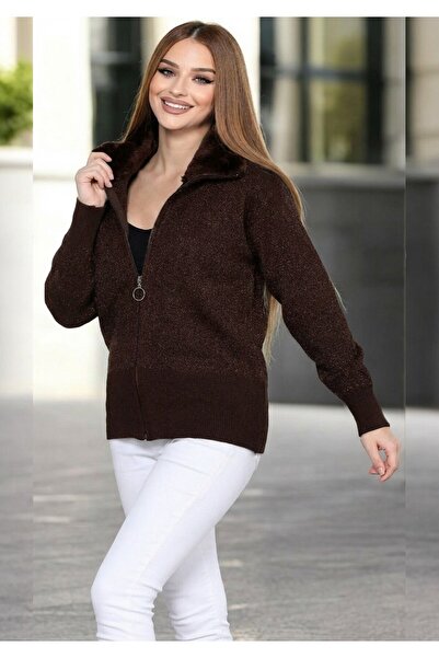 SAYZEN cardigan/jachetă din tricot cu fermoar cu guler moale