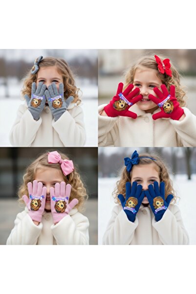 Disney Set of 4 pairs of knitted gloves for girls with Sofia, suitable for the cold season, 4-8 years