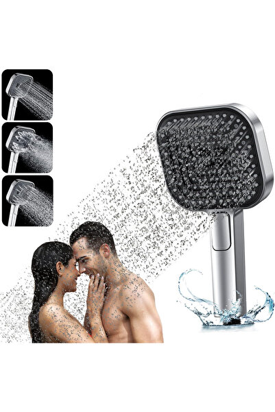 OEM High-Pressure Square Shower Head with Button, Chrome Finish, 3 Spray Modes, G1/2