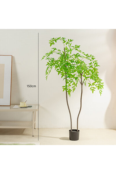 SCHENKERO 150cm (4.9ft) Fake Nandina Realistic Branches PE Leaves UV-Resistant Balcony Living Room.