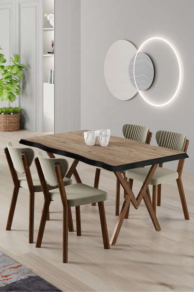 Canisa Akort Serisi MDF Sabit 80x130 Atlantik Çam Mutfak Masası Takımı 4 Krem...