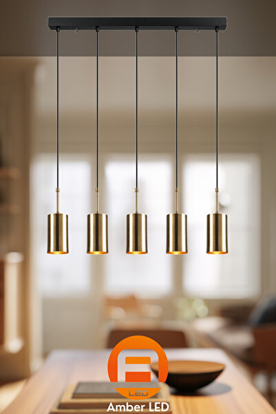AmberLED Şık Metal Gövdeli 5'Li Sarkıt Avize Mutfak ve Salon İçin E27 Uyumlu