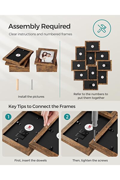 SONGMICS Collage Picture Frames, 10-Pack 4x6, Rustic Brown