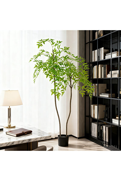 SCHENKERO 150cm (4.9ft) Fake Nandina Realistic Branches PE Leaves UV-Resistant Balcony Living Room.