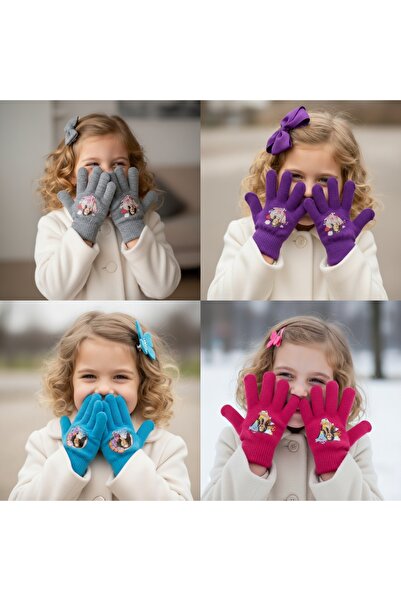 Disney Set of 4 pairs of knitted gloves for girls with Soy Luna, suitable for the cold season, 4-8 years