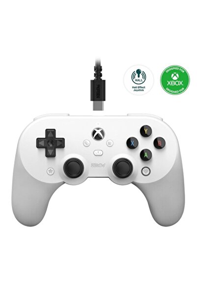 8Bitdo Pro 2 Wired Gamepad, Professional Back Buttons, 3.5mm Audio Port, White, 2.5m