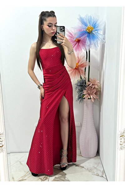 CAROLINE Long red dress with corset