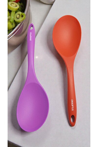 Manosta (قطعتان) ملعقة تقديم كبيرة مقاومة للحرارة مقاس 30 سم - ملعقة طعام من السيليكون غير قابلة للالتصاق ومقاومة للحريق ذات طرف صلب