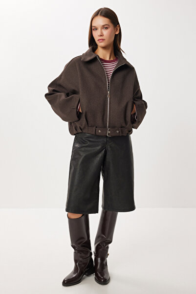 Lovelyİstanbul Belted Cashmere Bomber Jacket Lxa0026 Brown