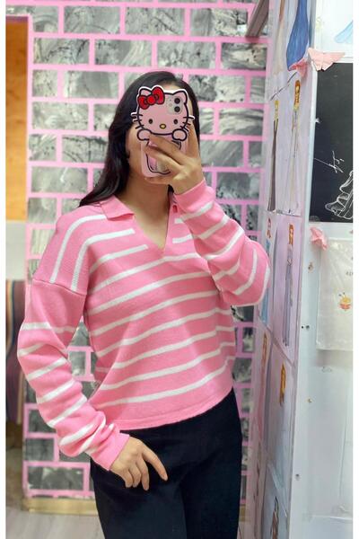 EGELİMODA Polo Neck Knitwear Striped Sweater