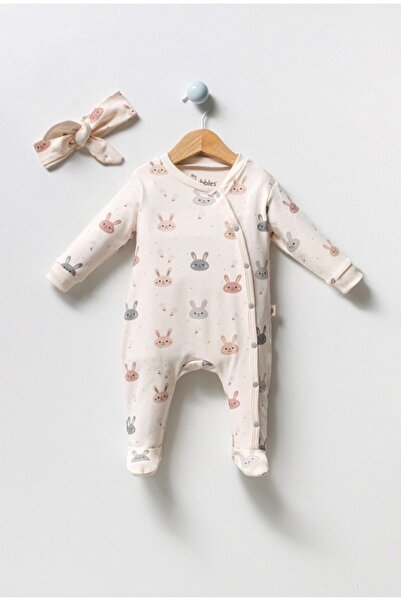 mini mia 100% Organic Cotton Rabbit Printed Romper with Footies
