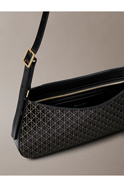 Calvin Klein Women's Leather Single Zipper Closure Strap Brand Letter Pattern Black Shoulder Bag Lv04F3324G-2Xa