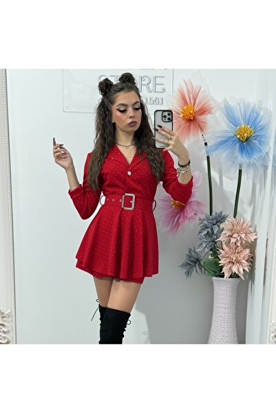 KATYDEA STORE Red jumpsuit with crystals and belt LAURA