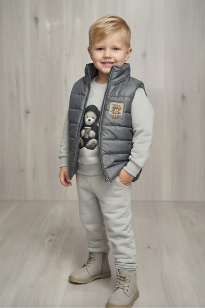 Nellino طقم رياضي للأولاد مكون من سترة منفوخة بسحاب وبنطلون رياضي سميك