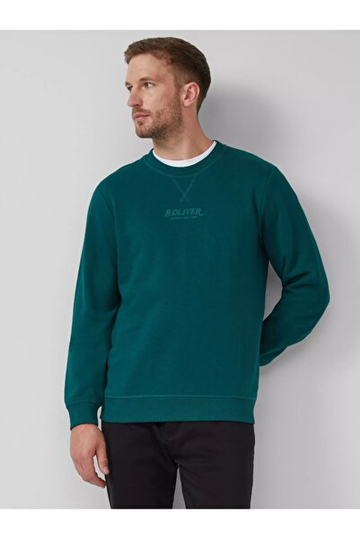 s.Oliver Men's crew neck sweatshirt, logo, Regular Fit, Green, XL