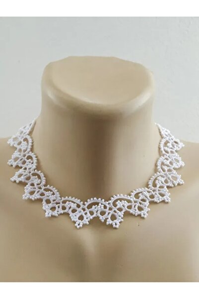 Ileanabiju Colier alb, la baza gatului din dantela frivolite, colier dantela ...