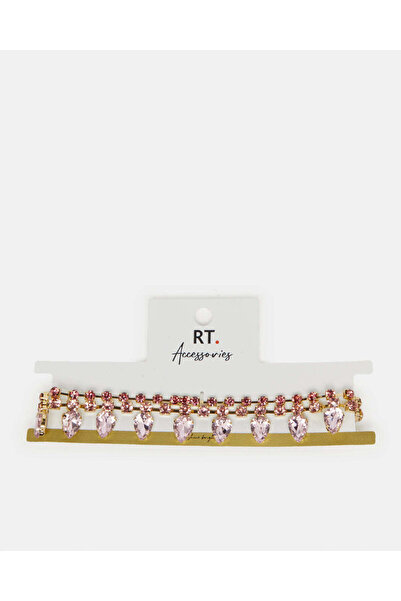 REDTAG قلادة نسائية مرصعة بأحجار الراين باللون الذهبي