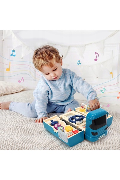 Matadi Interactive 2in1 Blue bus transformable into a driving simulator with steering wheel, traffic signals