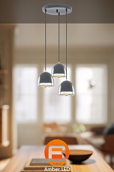 AmberLED Şık Metal Gövdeli 3'lü Tepsi Sarkıt Modern Aydınlatma