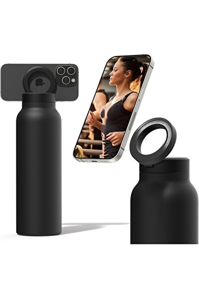 HYX زجاجة مياه سعة 24 أونصة مع حامل هاتف مغناطيسي، معزولة من الفولاذ المقاوم ...
