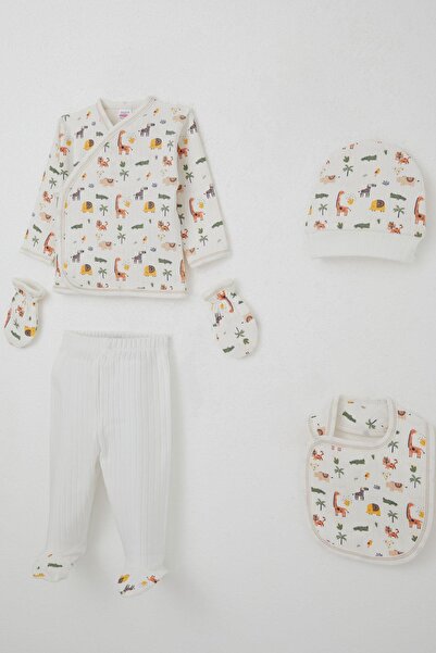 Breeze Baby Boy Hospital Release 5-Piece Baby Zoo Set 0-3 Months, Ecru