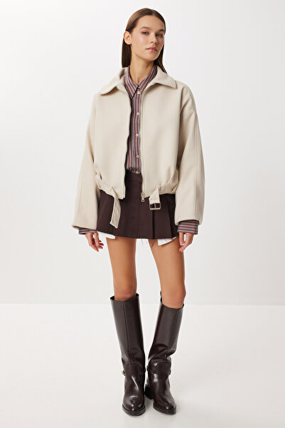 Lovelyİstanbul Belted Cashmere Bomber Jacket Lxa0026 Stone