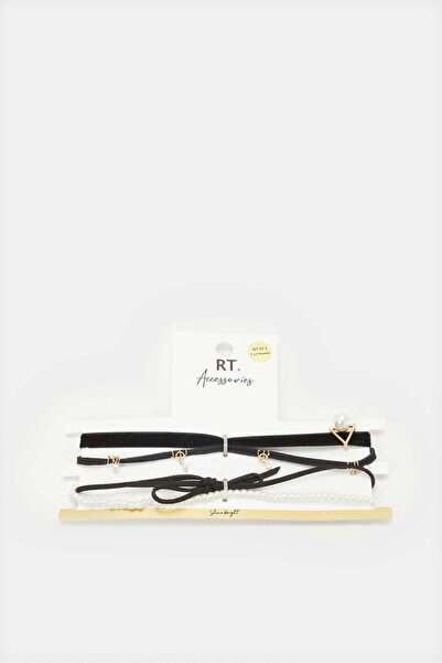 REDTAG مجموعة قلادات نسائية باللونين الأبيض والأسود (عبوة من 3 قطع)