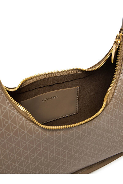 Calvin Klein Women's Ck Monogram Logo Zippered Detachable Shoulder Strap Brown Shoulder Bag Lv04F3298G-Vfu