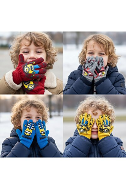 OEM Set 4 perechi mănuși tricotate pentru copii cu Minionii, potrivite pentru...