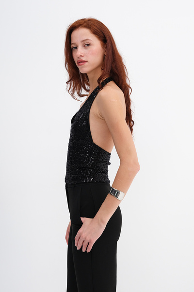 Addax Μπλούζα με παγιέτες με λαιμόκοψη B17748