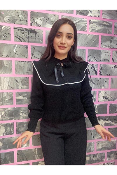 EGELİMODA سترة تريكو سوداء مع فيونكة